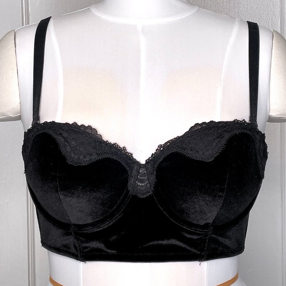 Victoria's Secret Black Velvet Longline Bra 32DD